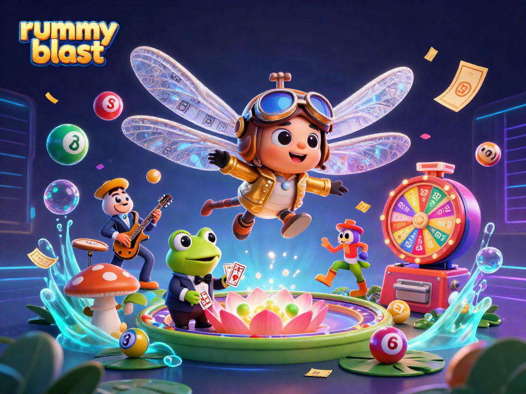 Experience the excitement of rummy blast with vibrant gameplay elements and dynamic characters in an engaging scene.