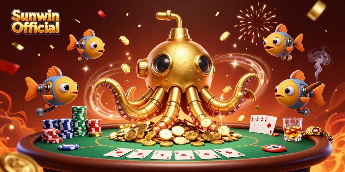 Experience thrilling moments with Sunwin Official as the golden kraken submarine emerges from a sea of coins.