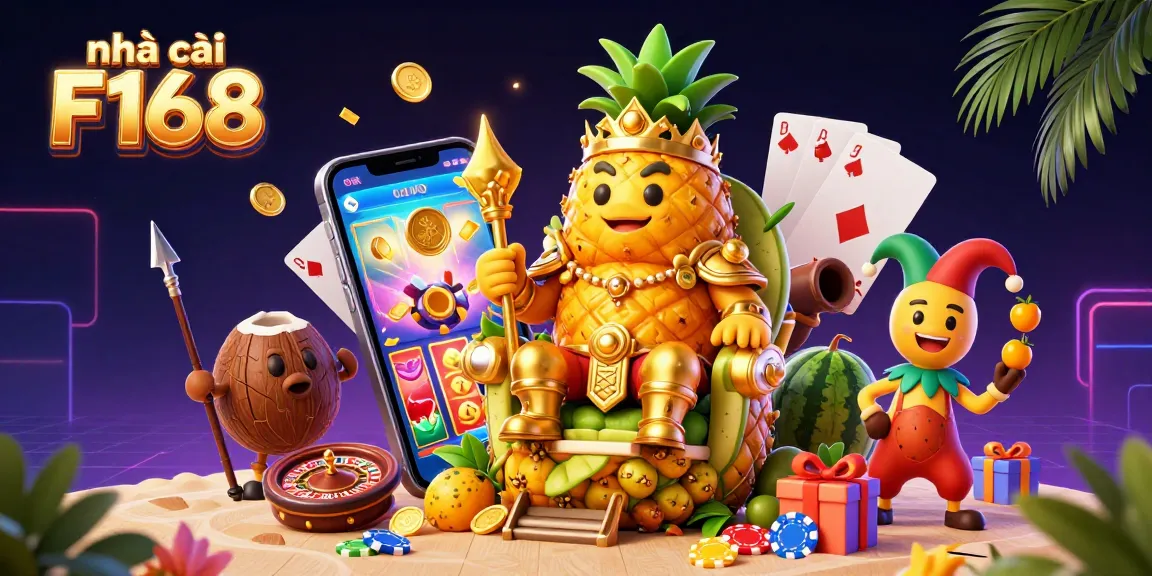 Experience casino thrills at nhà cái F168 with vibrant scenes from golden slot and card games.