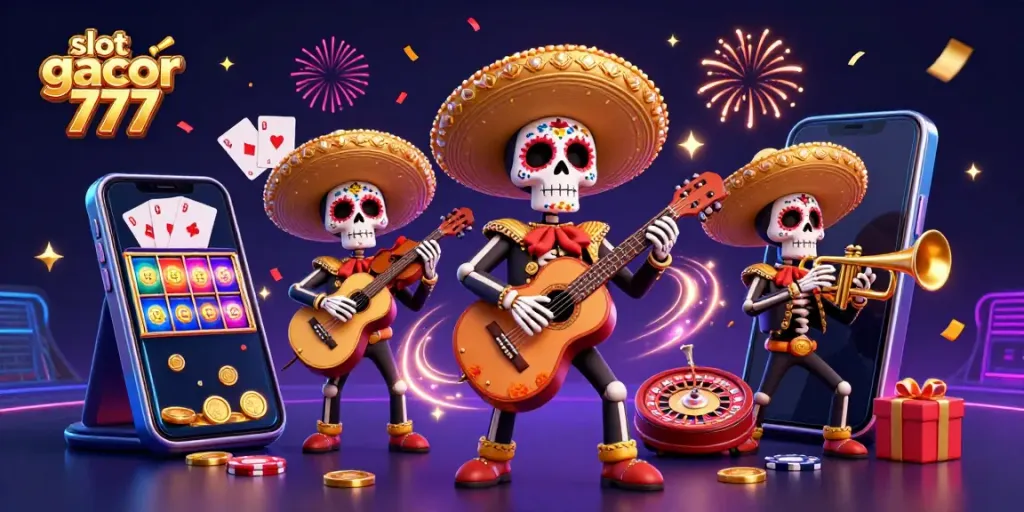 Pengalaman kasino memukau dengan slot gacor 777 bersama band mariachi skeleton.