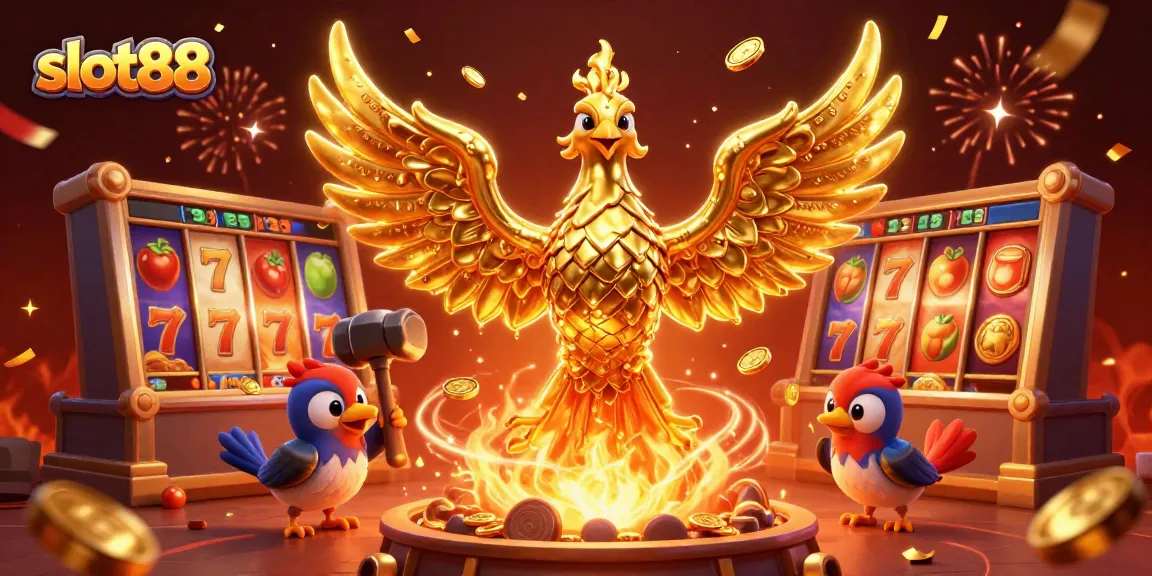 Mainkan slot88 dalam ilustrasi 3D menarik dengan phoenix emas dan mesin slot