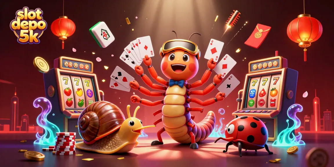 Experience high-stakes excitement with slot depo 5k in this vibrant casino scene featuring colorful game elements.
