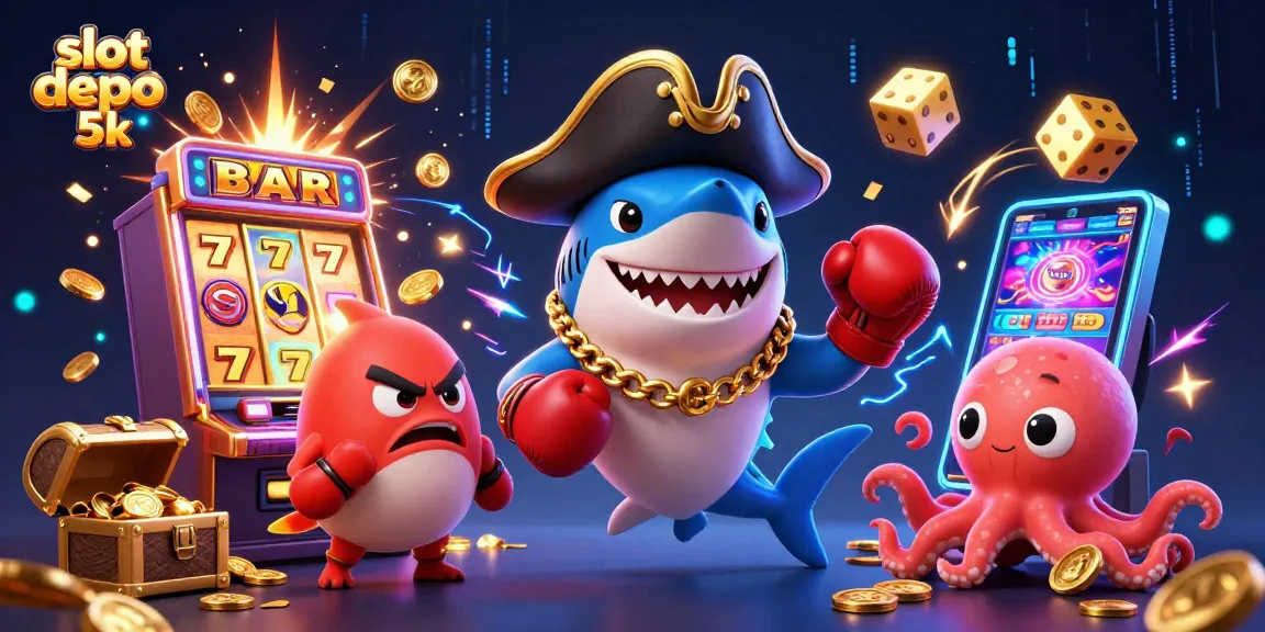 Experience thrilling wins at slot depo 5k, featuring vibrant 3D casino characters bursting with action.
