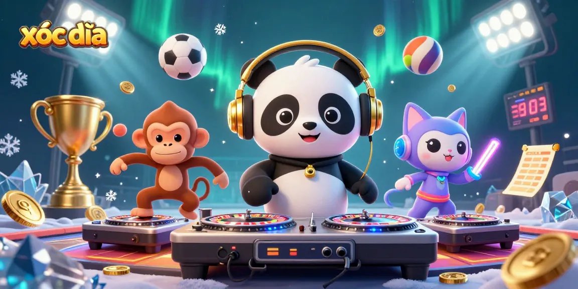 Engage in thrilling xóc đĩa action with a DJ panda and animated gambling elements.
