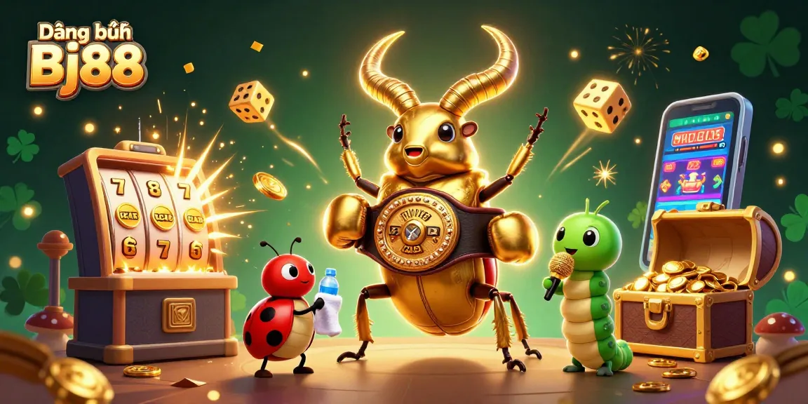 Experience the excitement of Đăng ký Bj88 with an immersive 3D casino scene featuring unique characters and gaming elements.