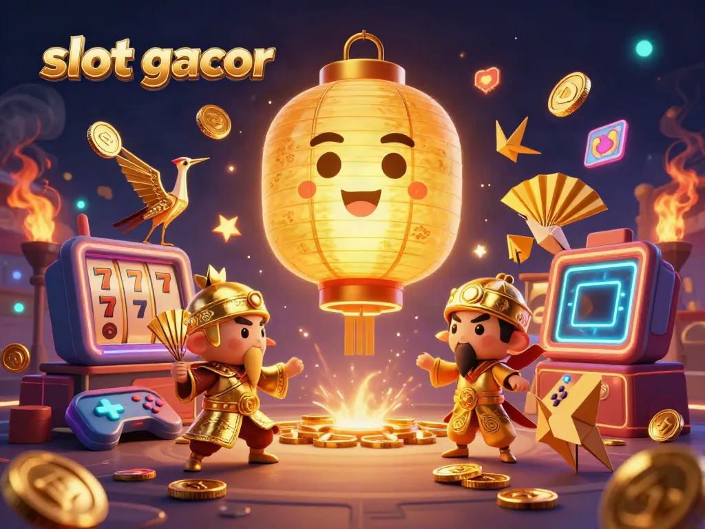 Experience the vibrant action of slot gacor with colorful 3D illustrations of gaming elements.