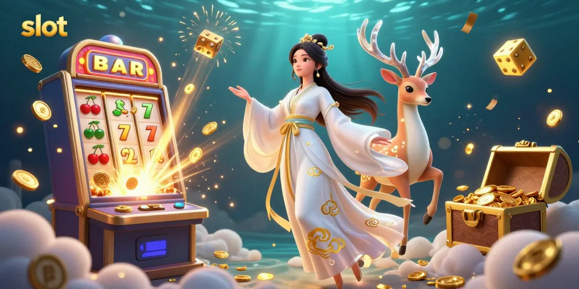 Rasakan kegembiraan permainan slot dengan visual yang kaya dan elemen dinamis dalam ilustrasi 3D yang menarik ini.