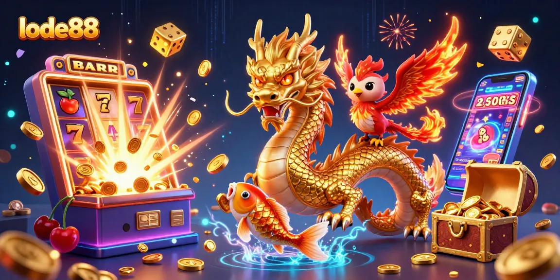 Win with lode88 while celebrating lucky symbols and vibrant casino graphics.