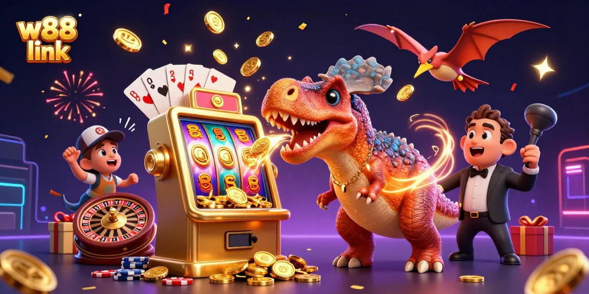 Engage with the w88 link as characters celebrate a jackpot with thrilling casino elements.