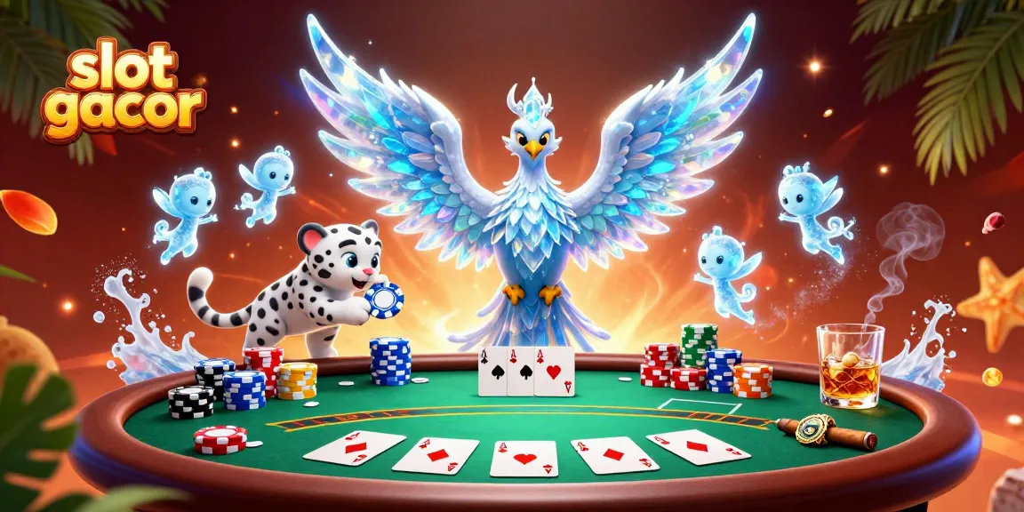 Slot gacor diilustrasikan oleh phoenix es dengan chip poker, menciptakan suasana menang yang menawan.
