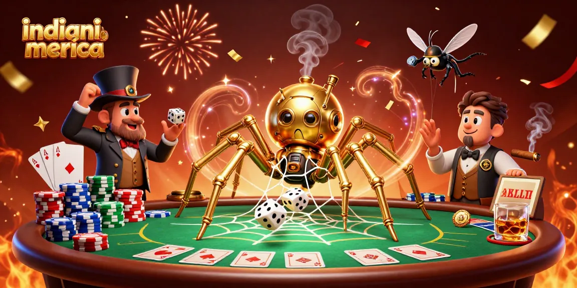 Spin lively with indianiamerica's steampunk golden spider, capturing luck at the poker table!